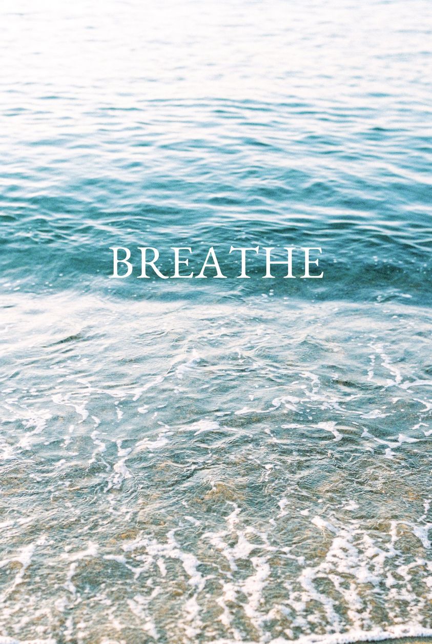 May be an image of ocean, beach and text that says 'BREATHE'