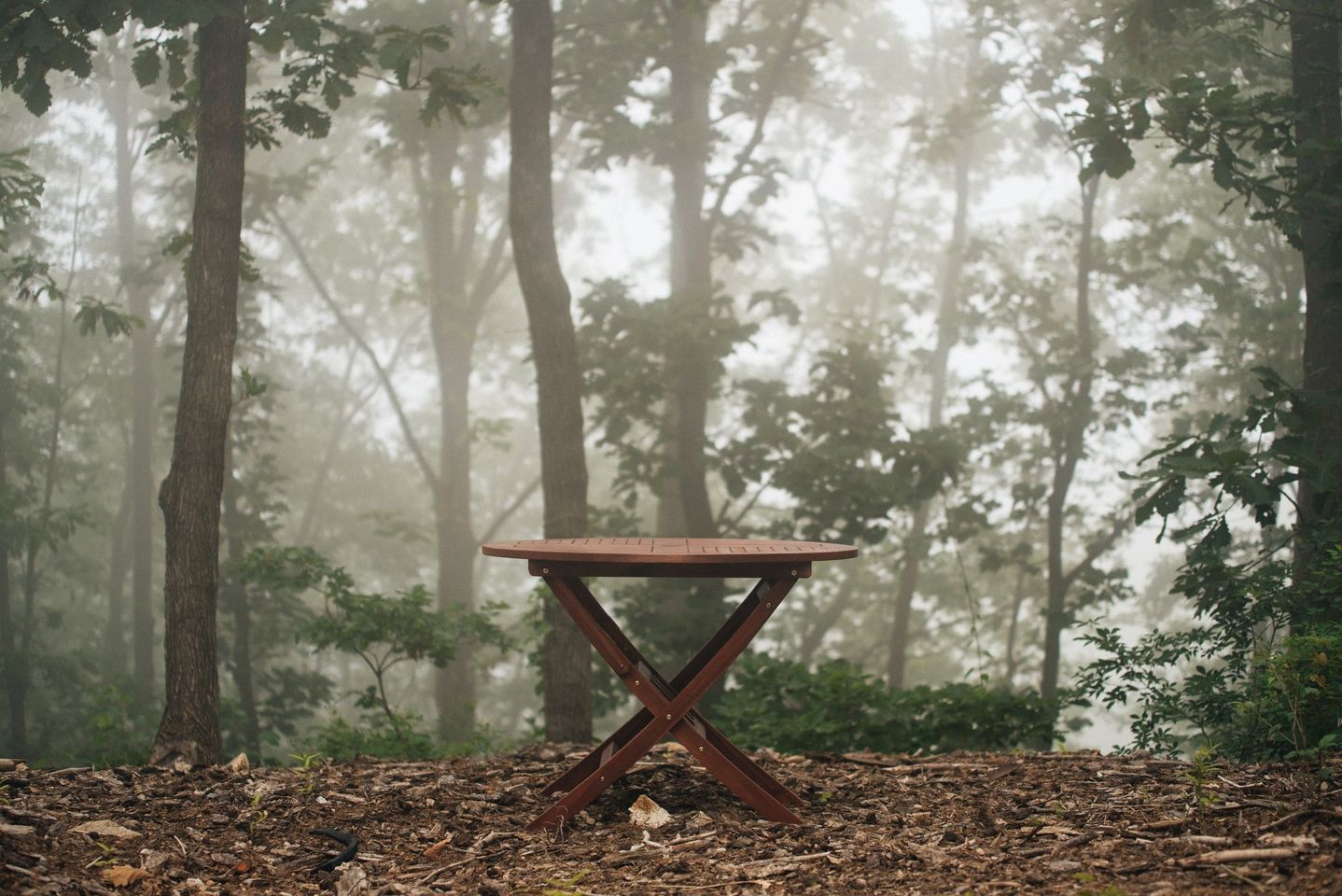 May be an image of rocking chair, bench, deck chair, fog and park